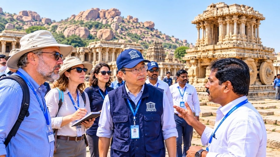 ಹಂಪಿಗೆ ಯುನೆಸ್ಕೋ ತಜ್ಞರ ತಂಡ ಭೇಟಿ: ವಿಶ್ವ ಪಾರಂಪರಿಕ ಸ್ಮಾರಕಗಳ ರಕ್ಷಣೆ ಕುರಿತು ಮಹತ್ವದ ಪರಿಶೀಲನೆ